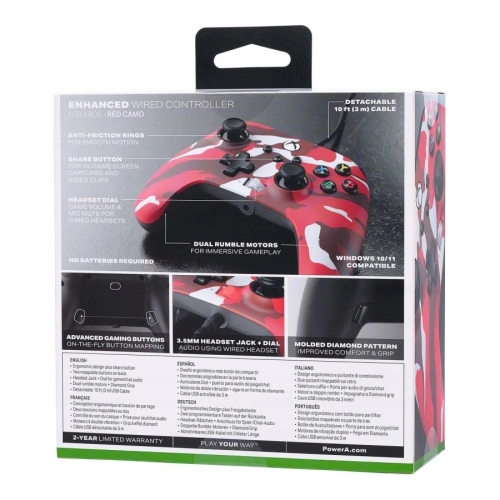 PAD KONTROLER POWERA PRZEWODOWY ENHANCED RED CAMO XO XSX PC CZERWONY