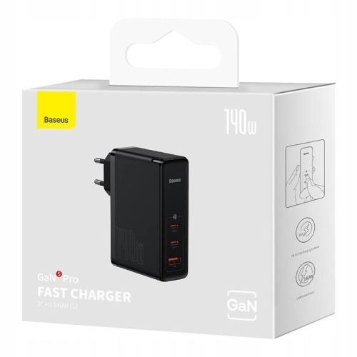 ŁADOWARKA SIECIOWA BASEUS GAN5 PRO 140W 2XUSB-C + USB-A CZARNA