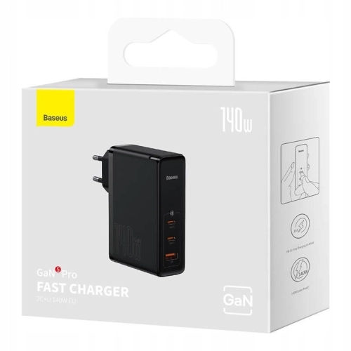 ŁADOWARKA SIECIOWA BASEUS GAN5 PRO 140W 2XUSB-C + USB-A CZARNA